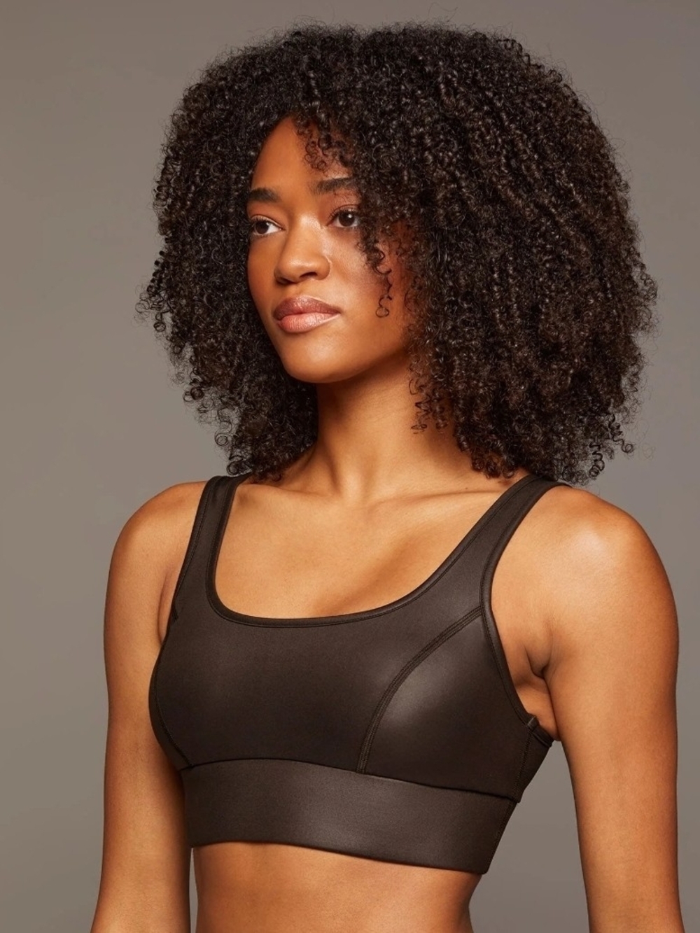 MICHI Basal Gloss Longline Sports Bra Dark Oak Brown Sz M